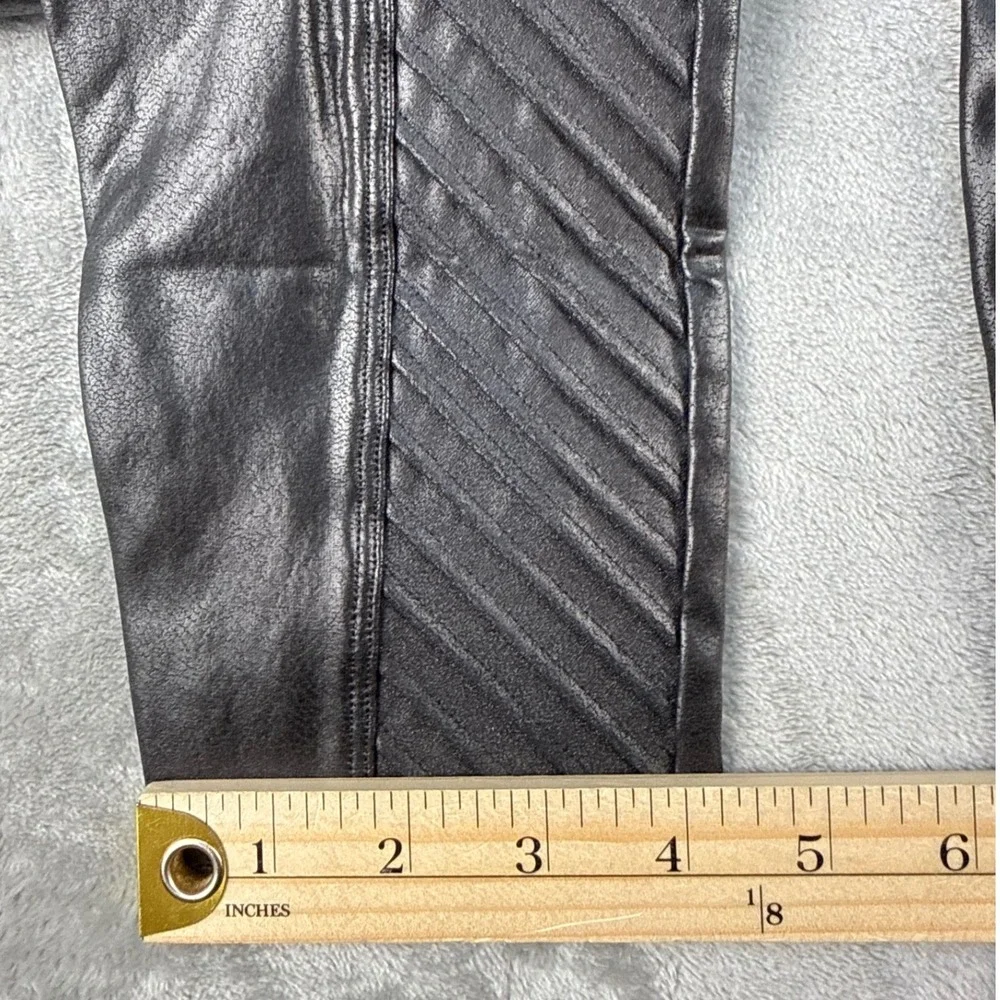 Spanx Leggings Womens XL Moto Black Faux Leather Ribbed Shaping NEW
